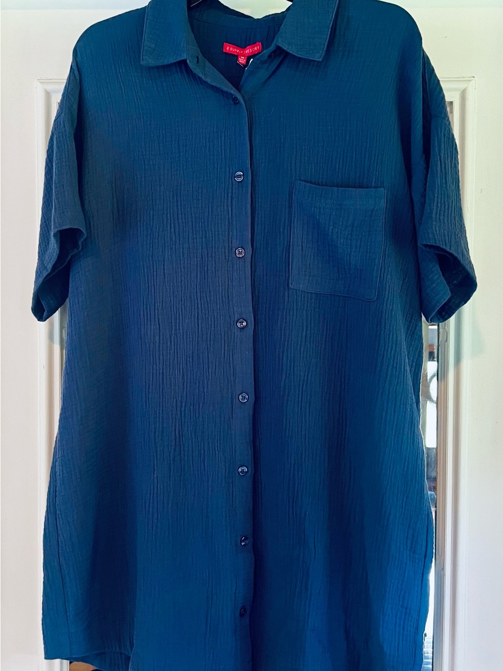 Z Supply Blue Short-Sleeve Button-Up Mini Dress